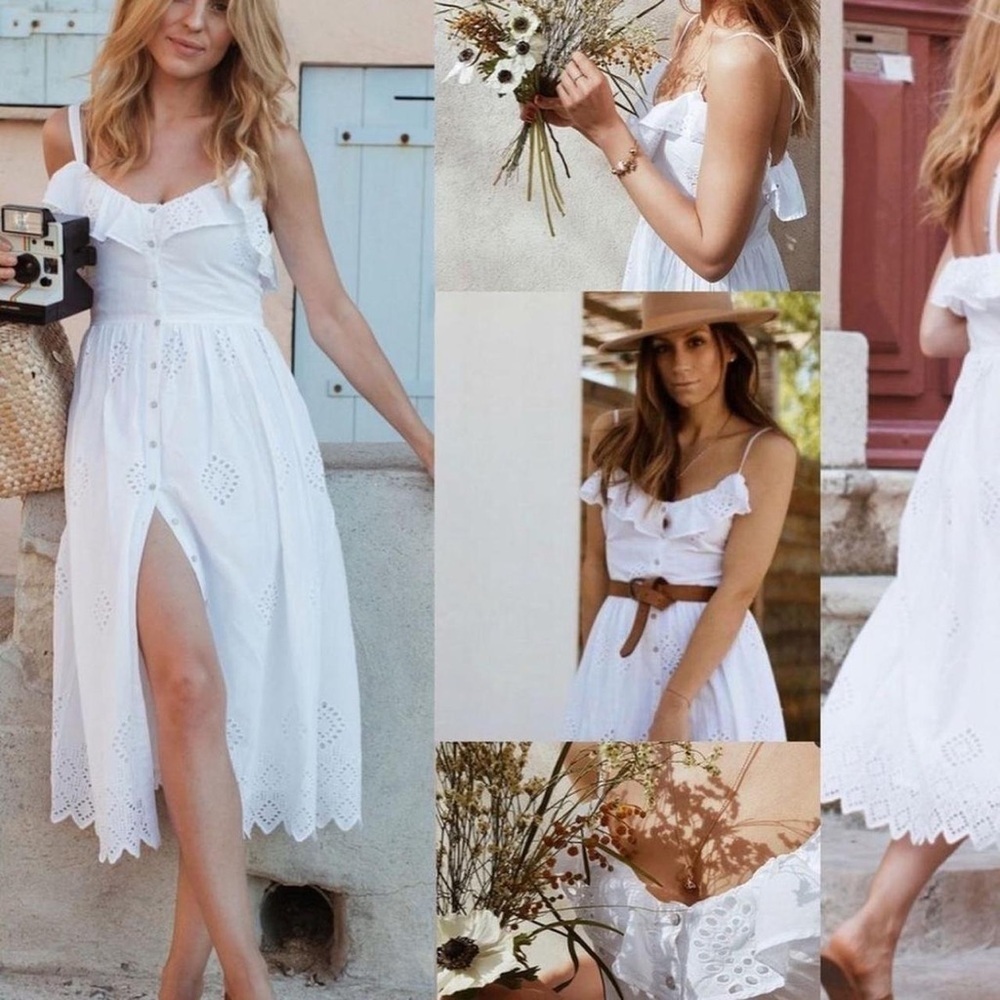 Zara Button Down Dress With Eyelet Embroidery